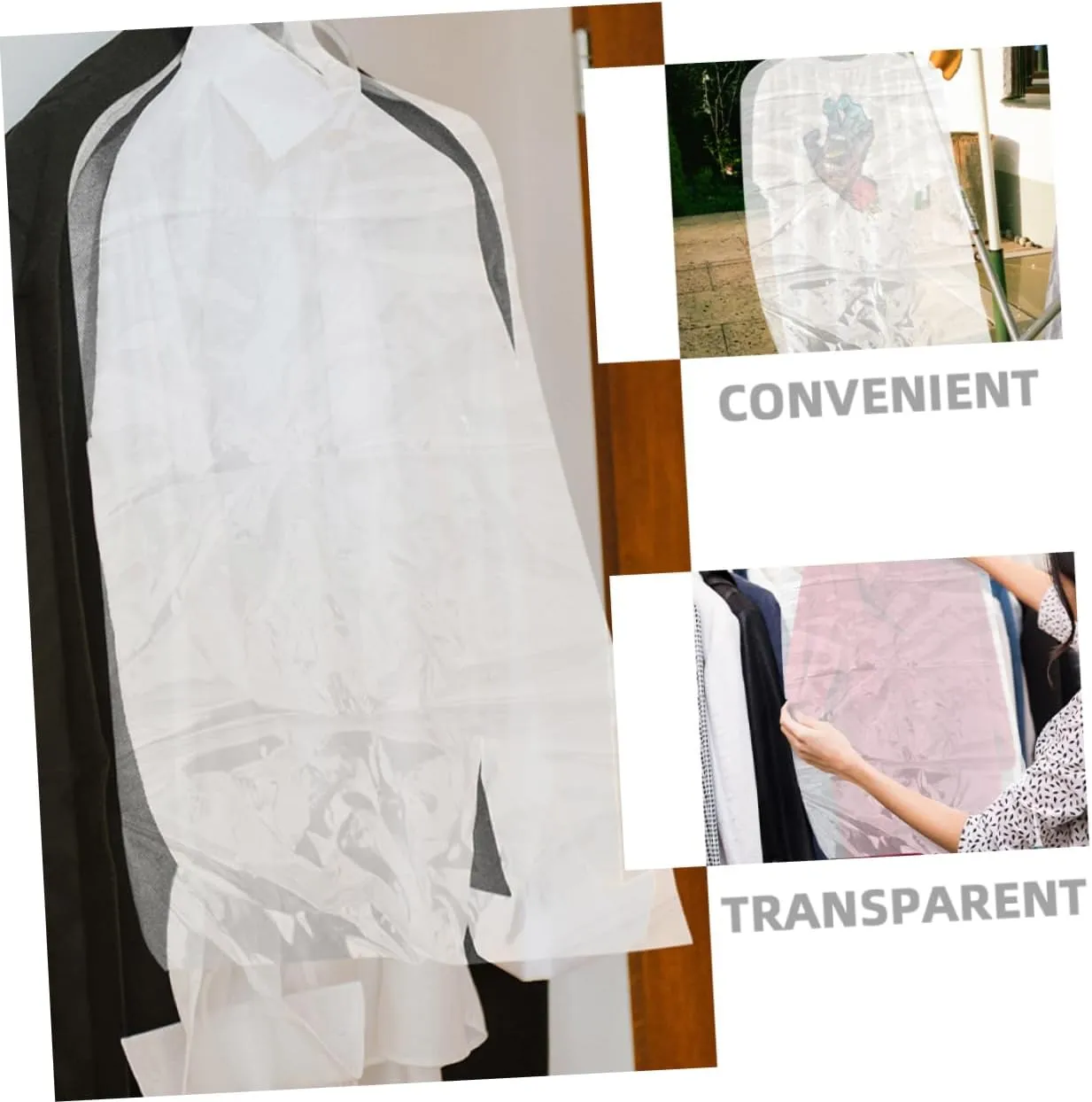 Garneck 50pcs Plastic Garment Bags Thicken Pvc Clothing Storage Bag Suit Cover Traveling Use Hanging Garment Pouches