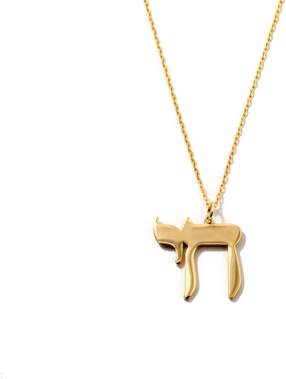 Gelin Hebrew Chai Necklace in 14K Solid Gold | Hebrew Chai Necklace for Women | 14k Real Gold Necklace | Gift for Birthday, 18"