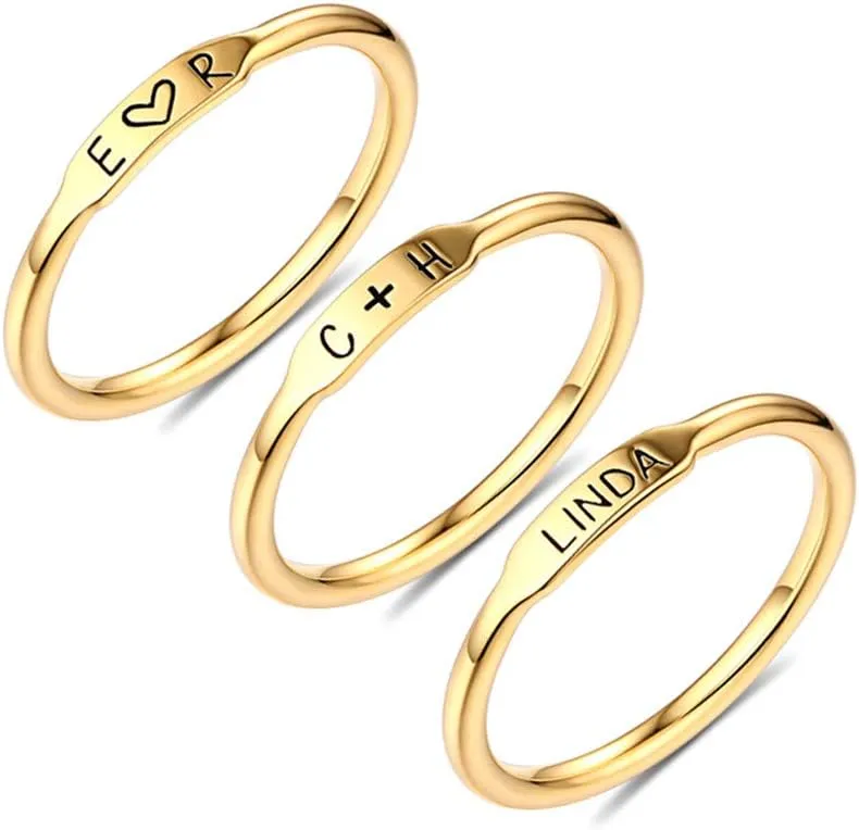 Getname Necklace Personalized Initial Stackable Bar Name Rings Set Engraved Family 1-6 Names Ring Sterling Silver 925/ Brass Rings for Women Men