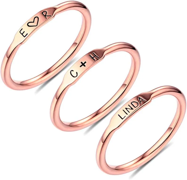 Getname Necklace Personalized Initial Stackable Bar Name Rings Set Engraved Family 1-6 Names Ring Sterling Silver 925/ Brass Rings for Women Men