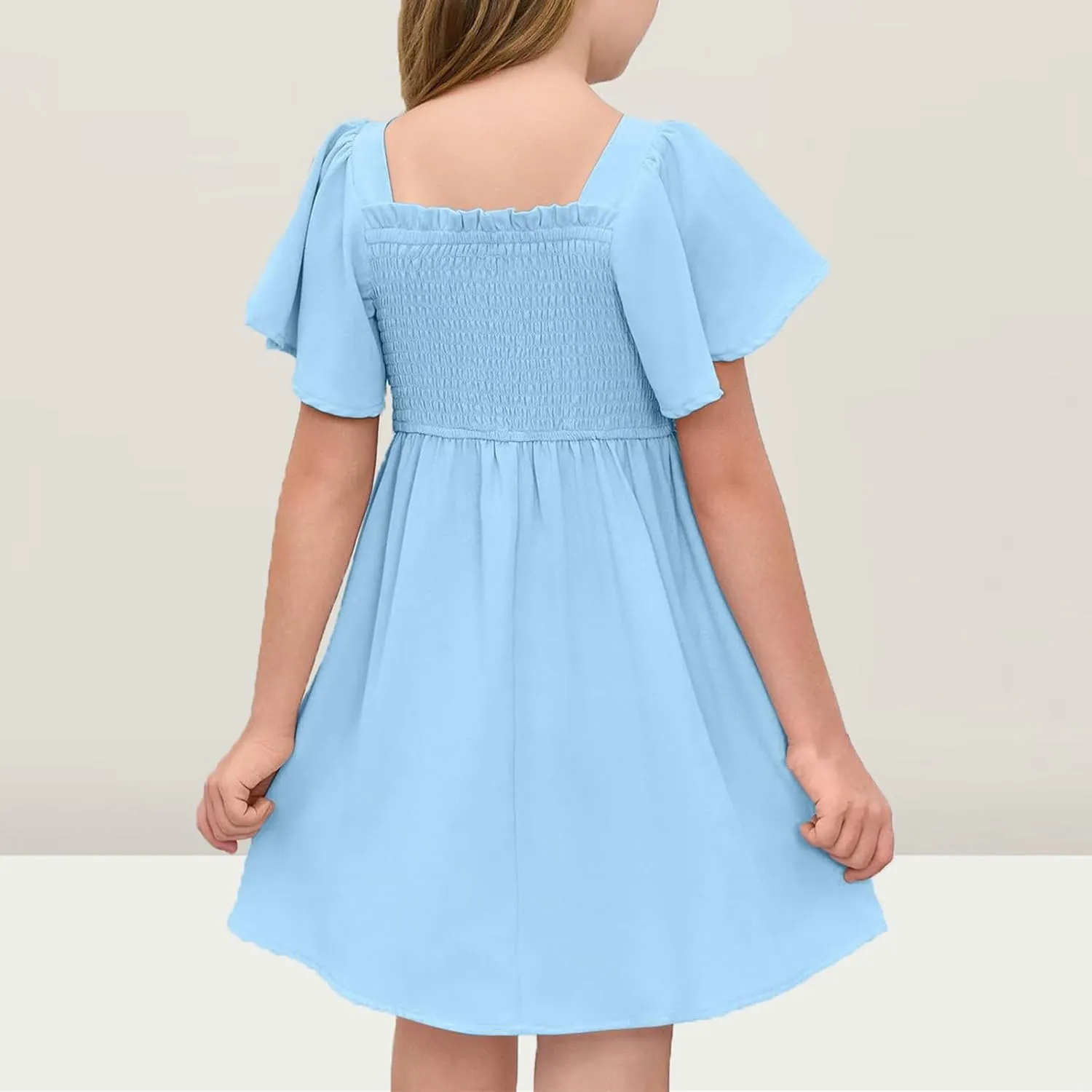 Girl Summer Dress Ruffle Sleeve Dresses Square Neck A Line Dress for Party Cute Dance Wedding Guest Dresses 5-14 Years