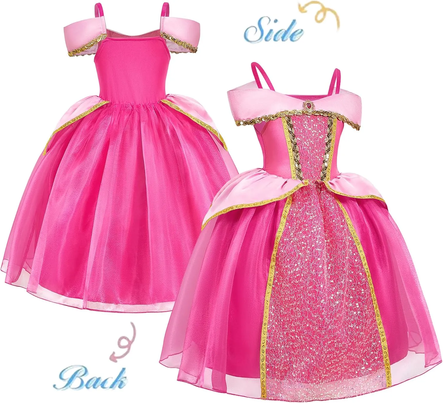 Girls Aurora Princess Costume Pink Dress Up with Accessories Halloween Cosplay Carnival Party