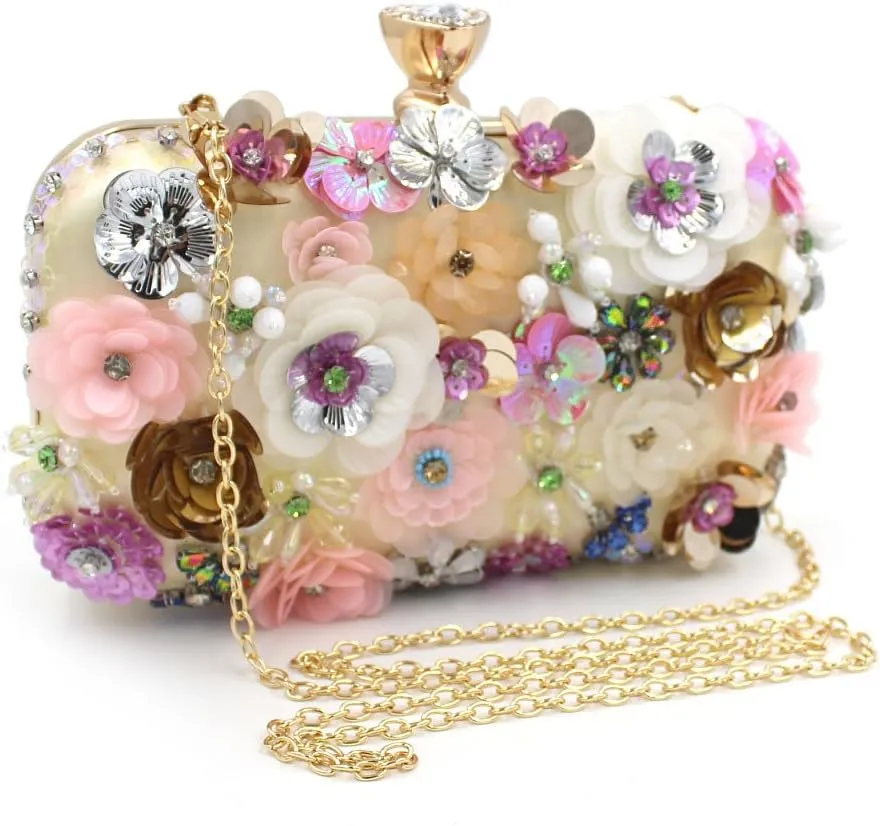 Girl's Colored Beaded Rhinestone Evening Purse Clutches Bag for Party Wedding Elegant Handbag