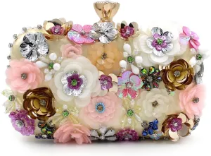 Girl's Colored Beaded Rhinestone Evening Purse Clutches Bag for Party Wedding Elegant Handbag