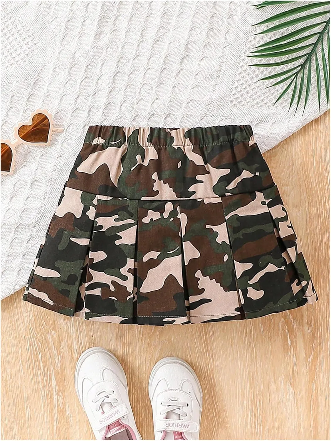 Girl's Flared Camo Pleated Skirt Elastic High Waist A Line Streetwear Jersey Mini Skirts for Girls