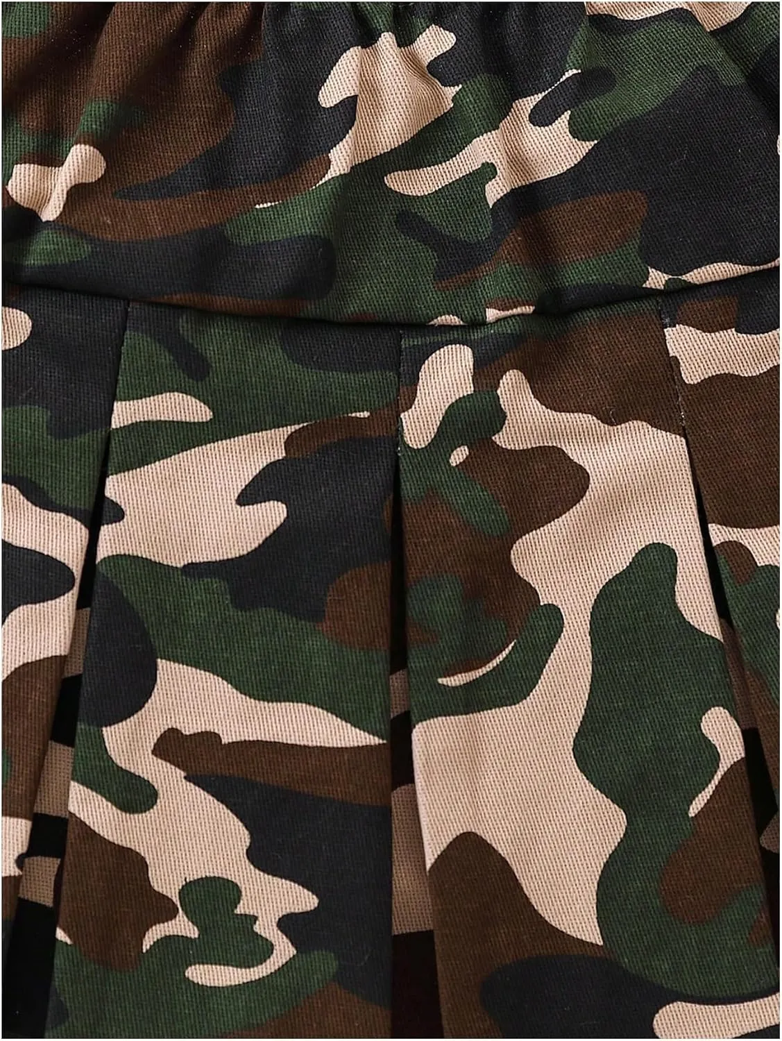 Girl's Flared Camo Pleated Skirt Elastic High Waist A Line Streetwear Jersey Mini Skirts for Girls