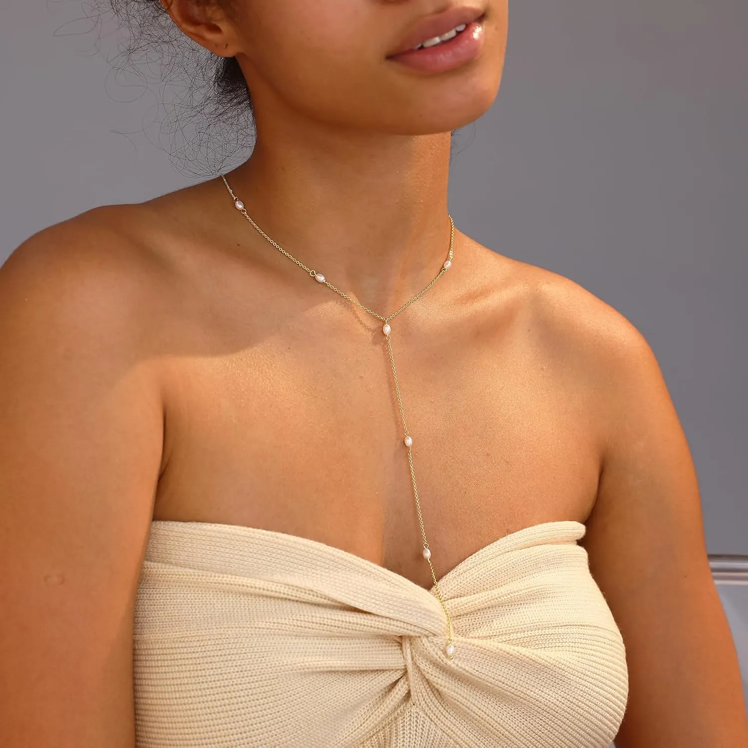 Gold Necklace for Women, Dainty Gold Long Necklaces 14k Gold Plated Prom Bar CZ Lariat Necklace Simple Choker Necklaces for Women Trendy Boho Fashion Costume Jewelry Womens