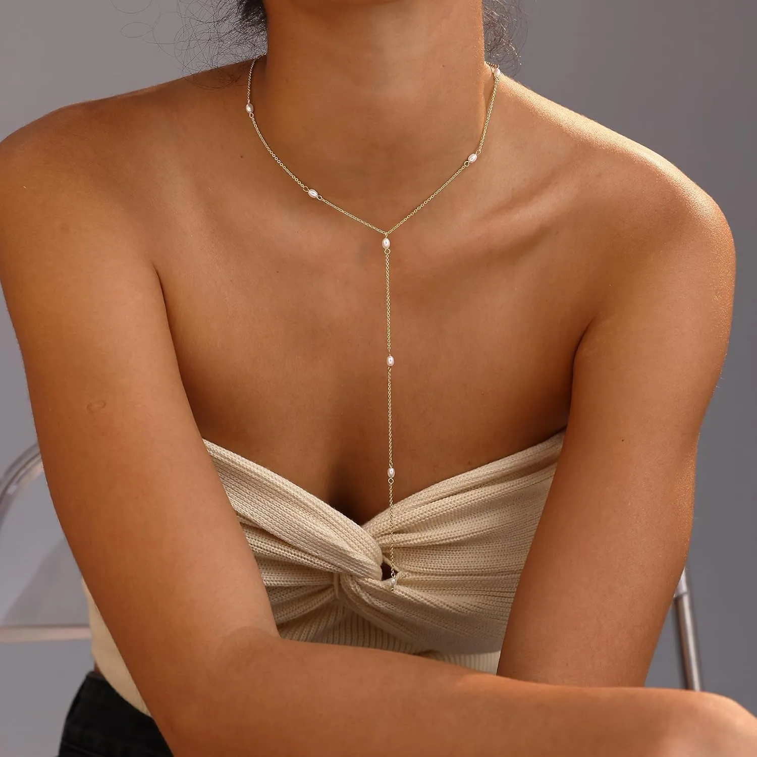 Gold Necklace for Women, Dainty Gold Long Necklaces 14k Gold Plated Prom Bar CZ Lariat Necklace Simple Choker Necklaces for Women Trendy Boho Fashion Costume Jewelry Womens
