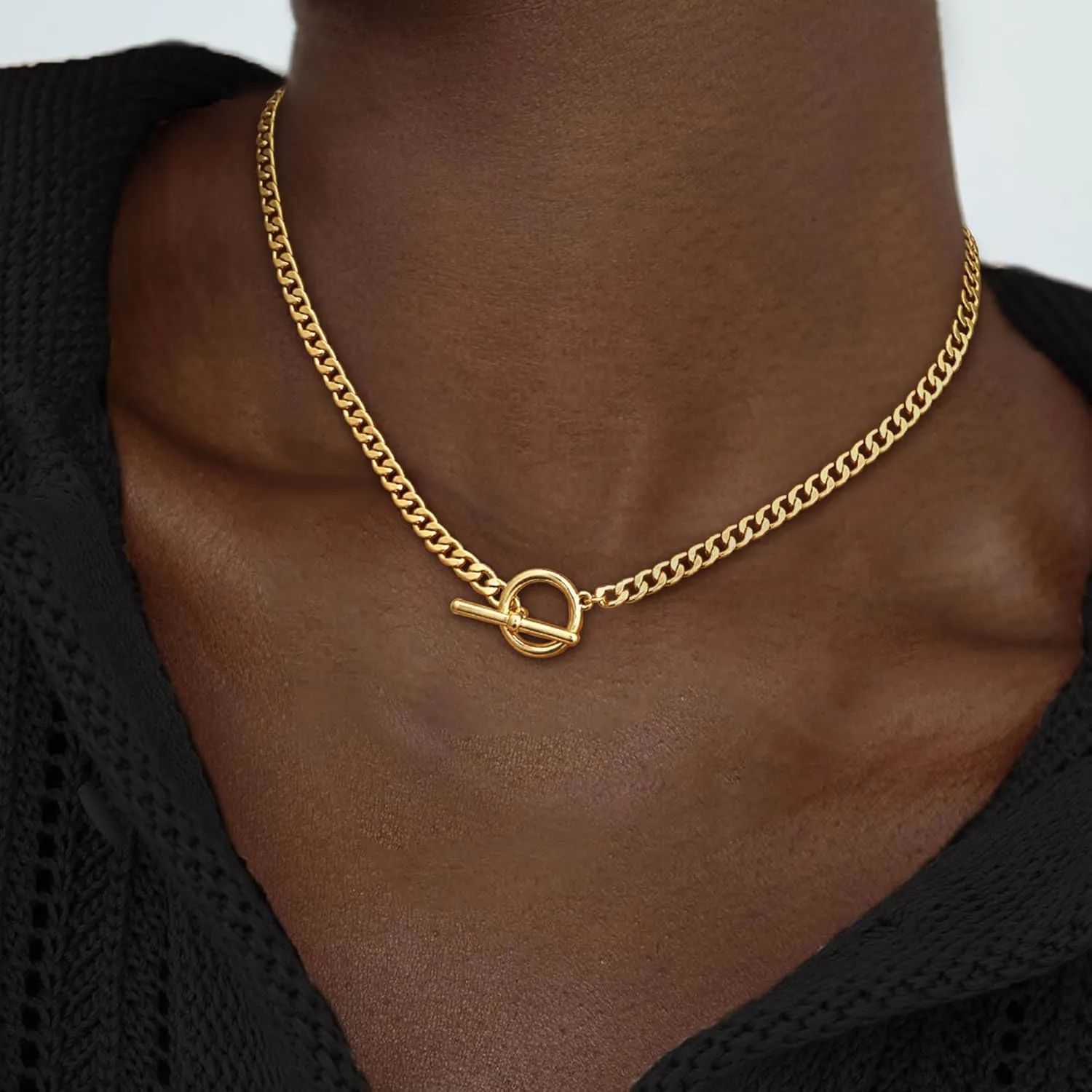 Gold NecklaceS for Women: 14K Gold Plated Chain NecklaceS for Women Trendy Cuban Link Paperclip Chain Toggle Clasp Pearl Pendant Necklace Non Tarnish Lobster Clasp Necklace