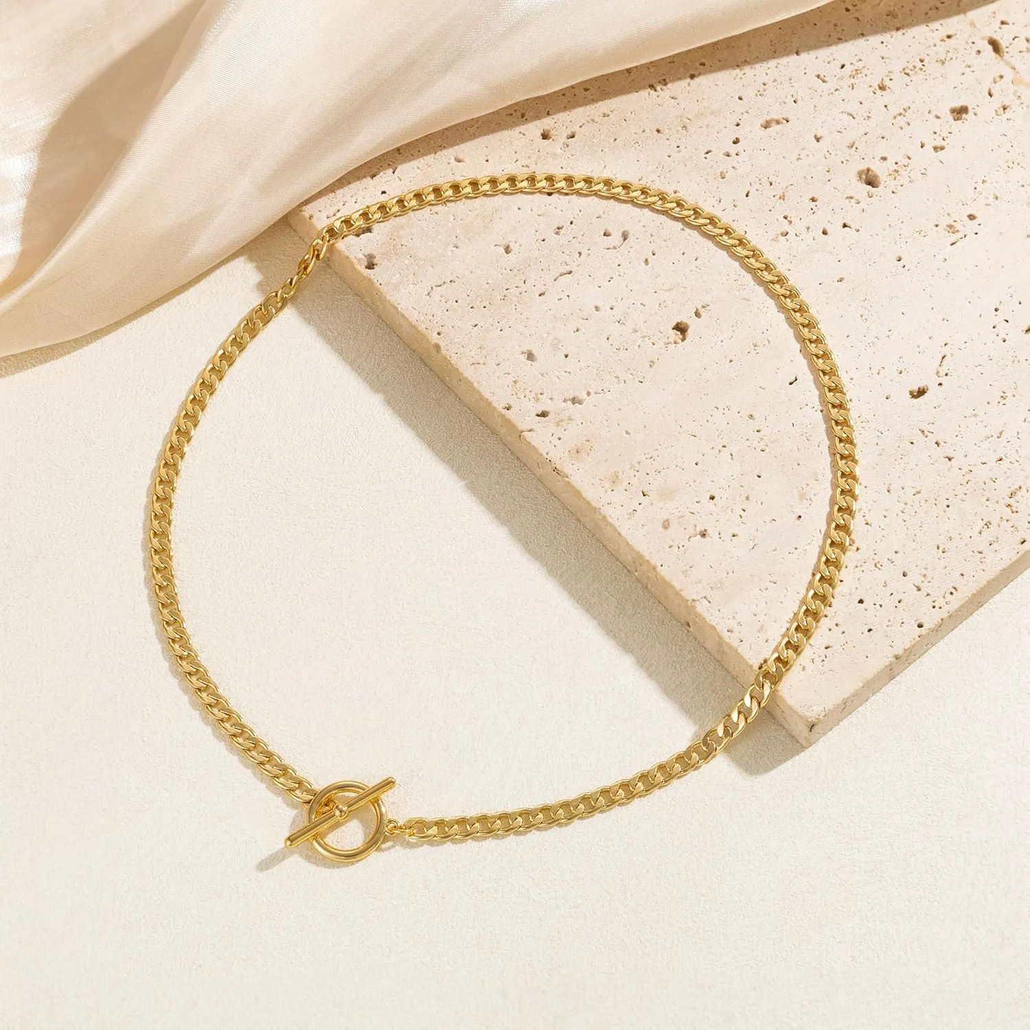 Gold NecklaceS for Women: 14K Gold Plated Chain NecklaceS for Women Trendy Cuban Link Paperclip Chain Toggle Clasp Pearl Pendant Necklace Non Tarnish Lobster Clasp Necklace