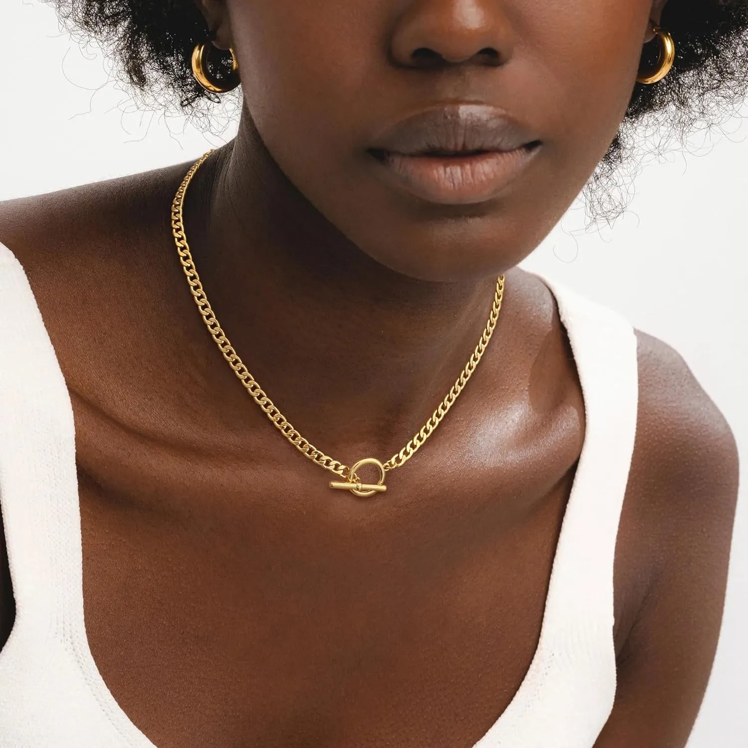 Gold NecklaceS for Women: 14K Gold Plated Chain NecklaceS for Women Trendy Cuban Link Paperclip Chain Toggle Clasp Pearl Pendant Necklace Non Tarnish Lobster Clasp Necklace