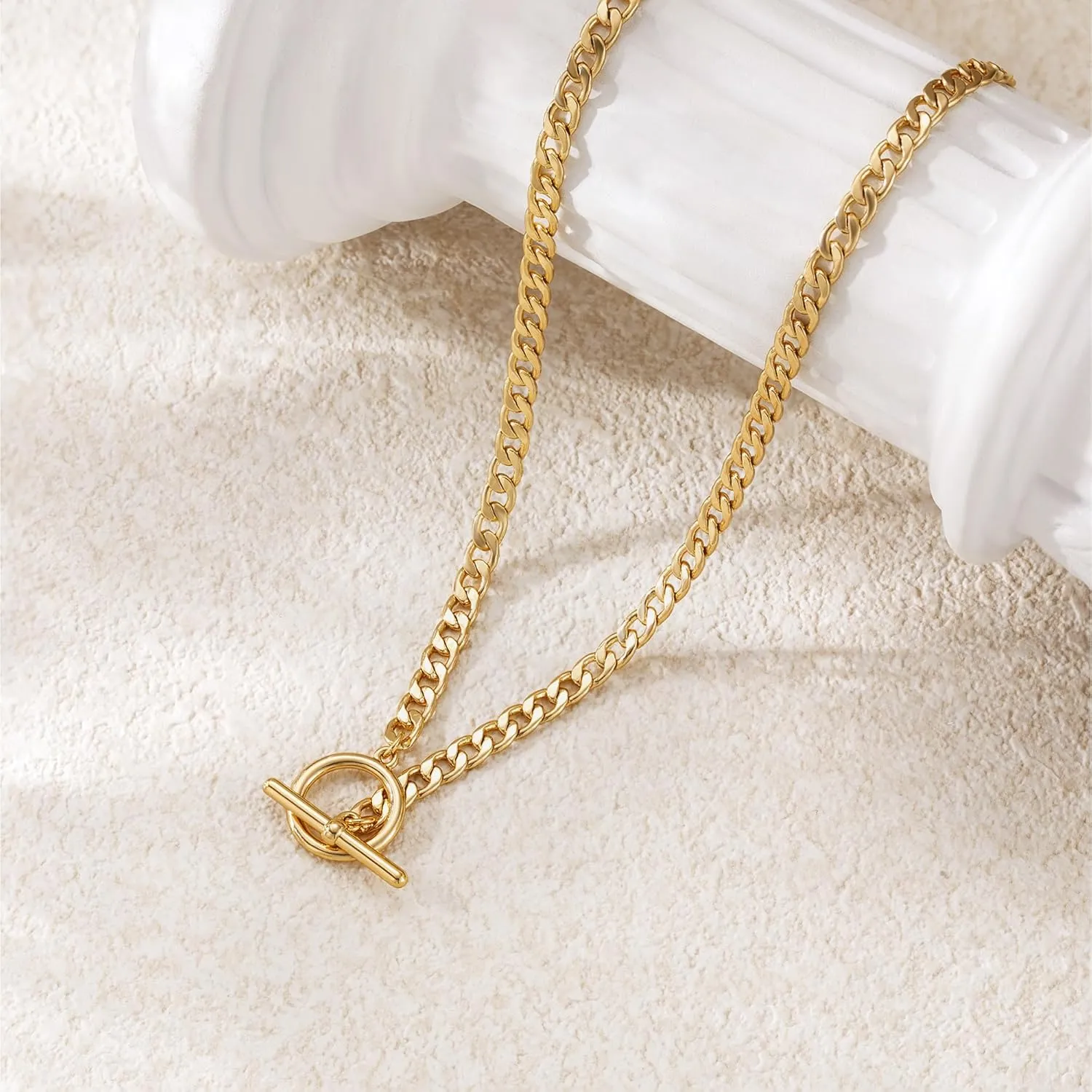 Gold NecklaceS for Women: 14K Gold Plated Chain NecklaceS for Women Trendy Cuban Link Paperclip Chain Toggle Clasp Pearl Pendant Necklace Non Tarnish Lobster Clasp Necklace