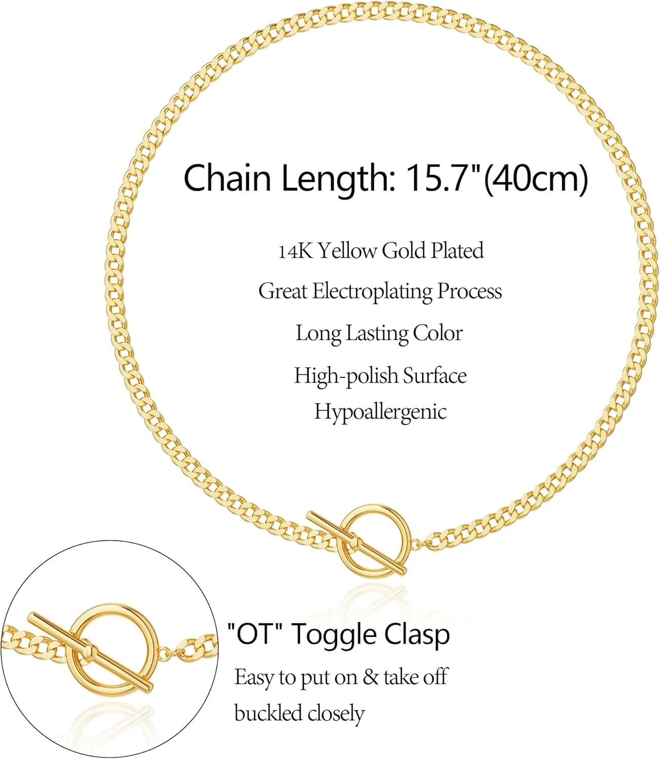 Gold NecklaceS for Women: 14K Gold Plated Chain NecklaceS for Women Trendy Cuban Link Paperclip Chain Toggle Clasp Pearl Pendant Necklace Non Tarnish Lobster Clasp Necklace