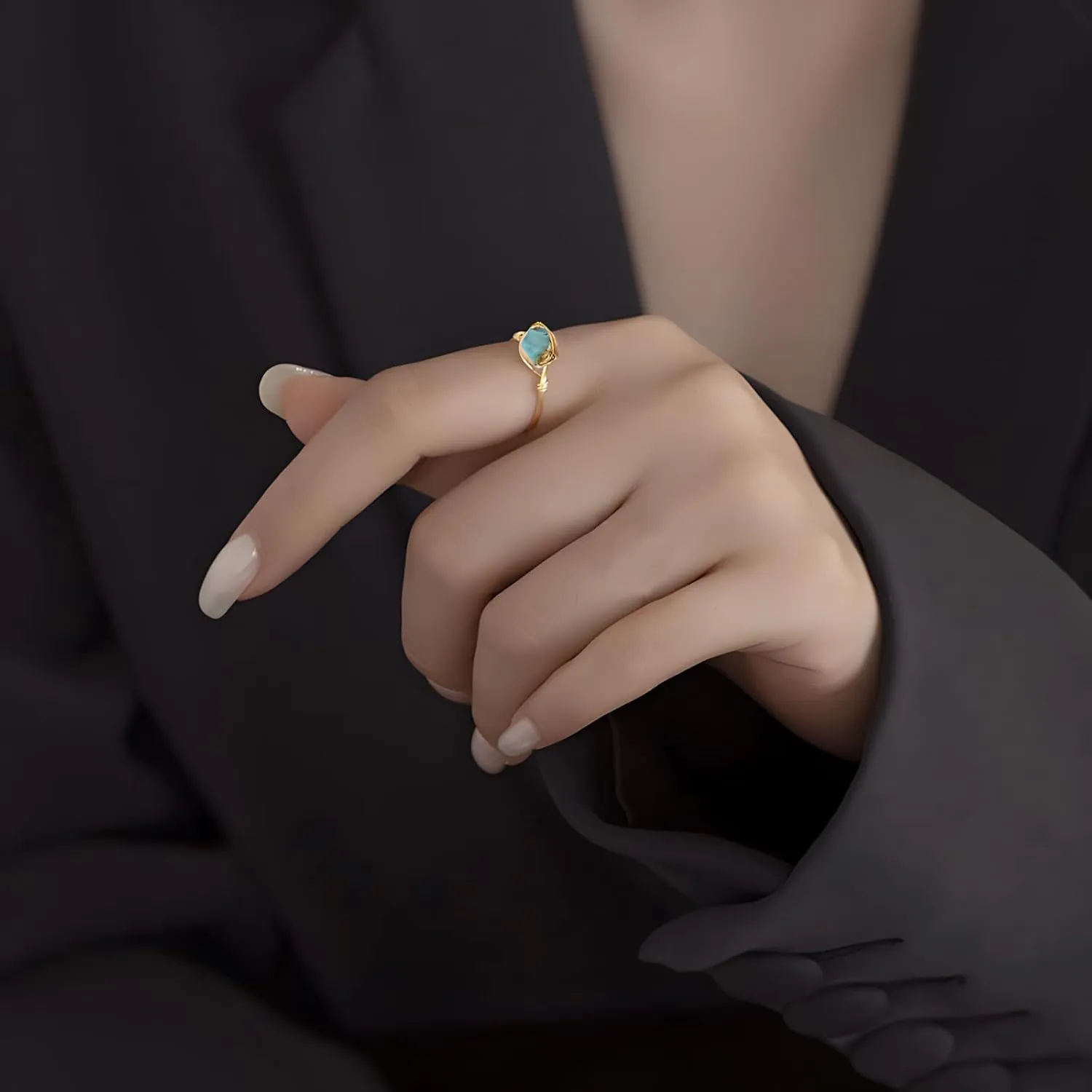 Gold Turquoise Rings for Women Adjustable Gemstone Rings Irregular Crystal Ring Gold Wire Wrapped Turquoise Rings