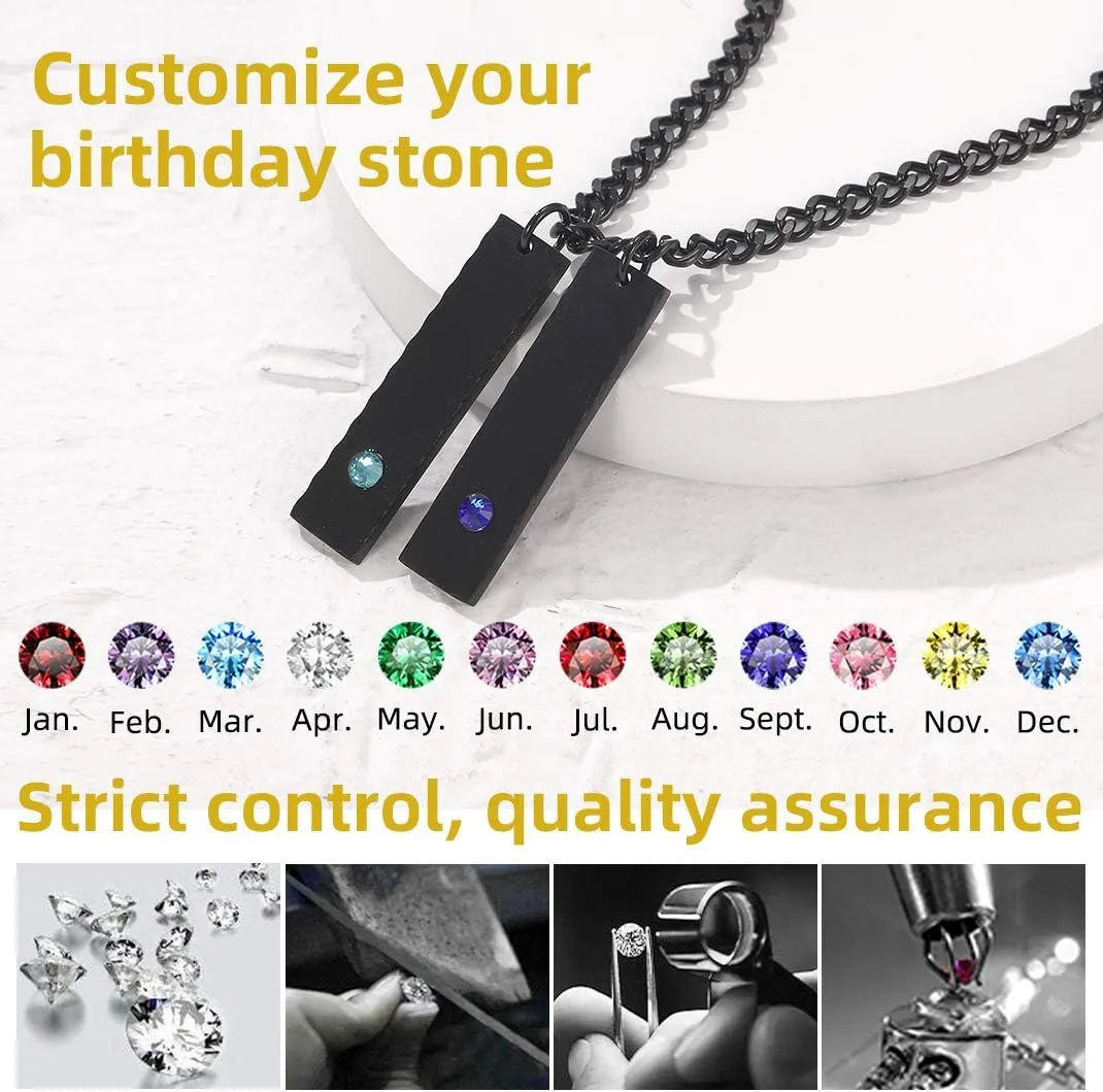 GOLDCHIC JEWELRY Personalized Birthstone Name Necklaces for Men Women, Engraved Family Names Necklace with Birthstone Vertical Bar Necklace, Pendant for Husband/Father/Grandma/Wife Birthday Gifts