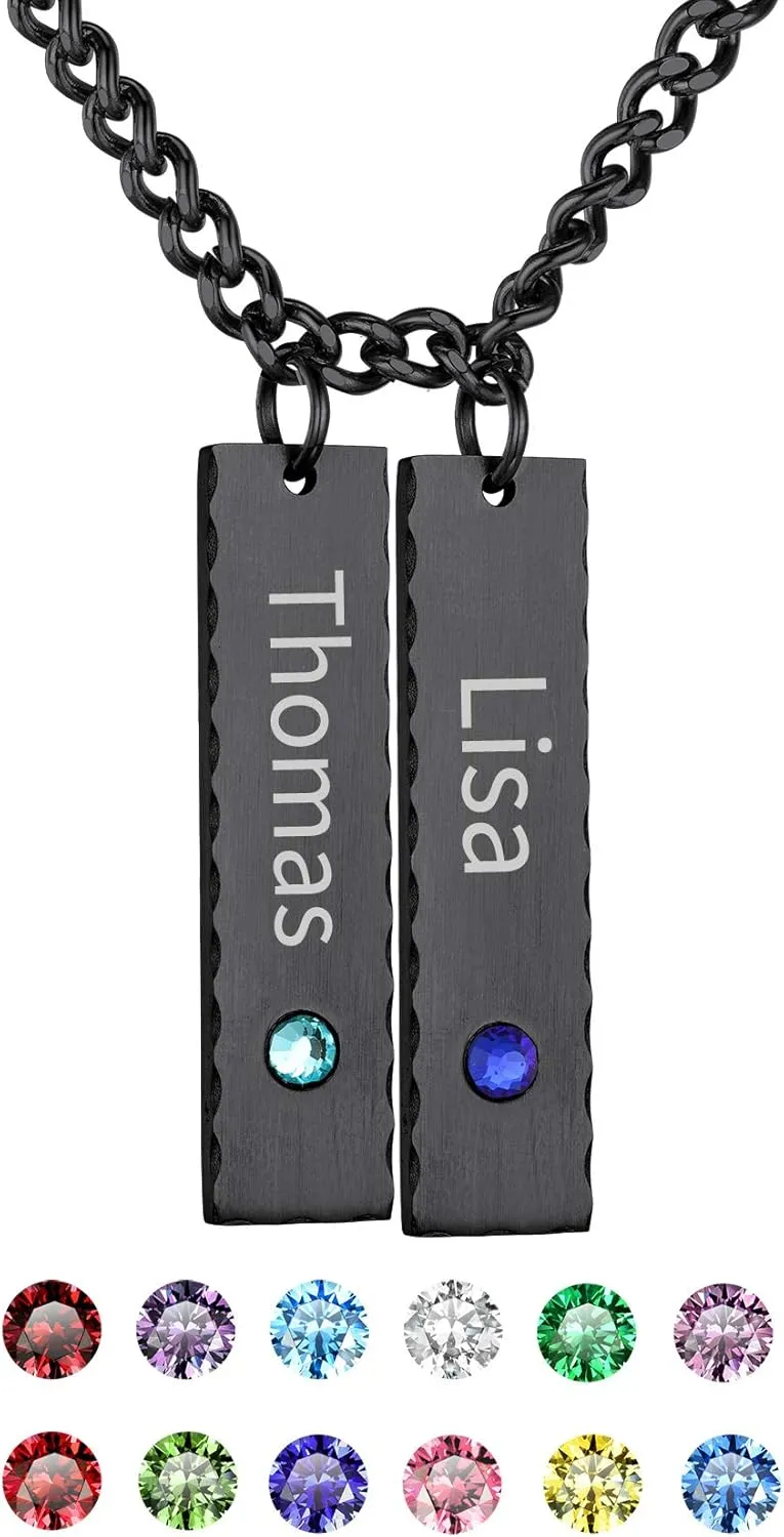 GOLDCHIC JEWELRY Personalized Birthstone Name Necklaces for Men Women, Engraved Family Names Necklace with Birthstone Vertical Bar Necklace, Pendant for Husband/Father/Grandma/Wife Birthday Gifts
