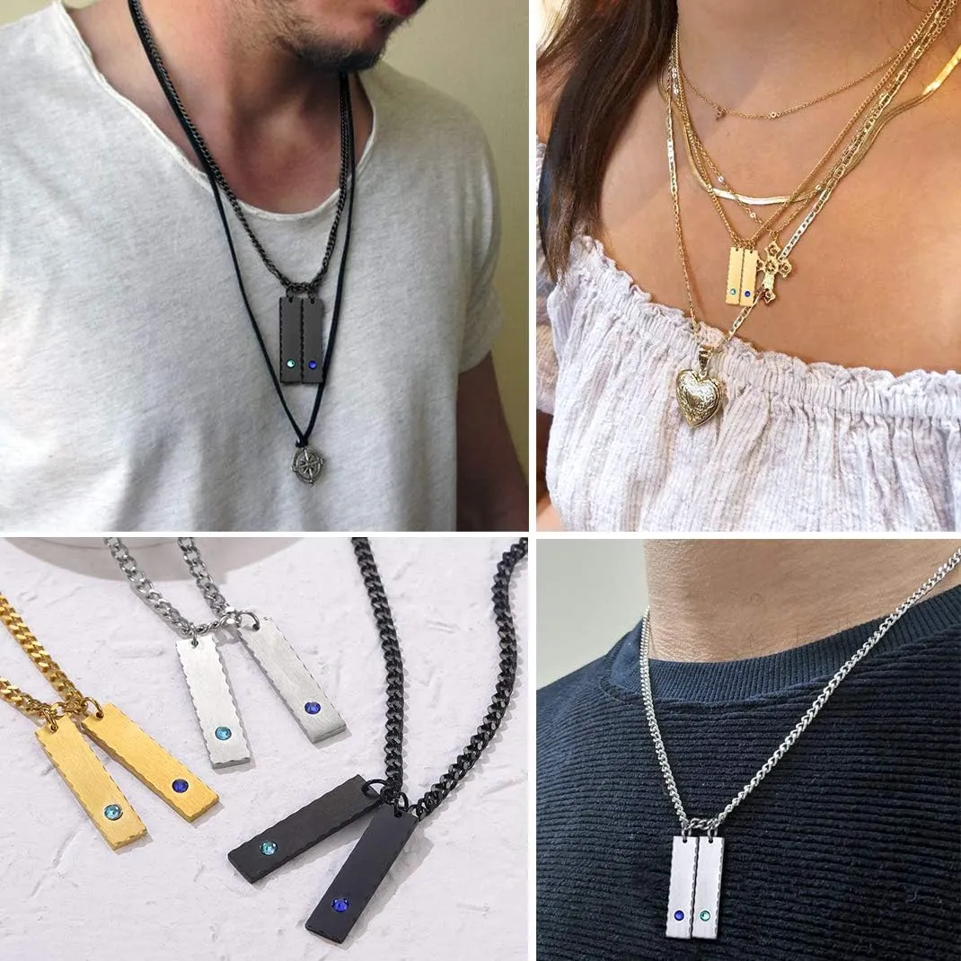 GOLDCHIC JEWELRY Personalized Birthstone Name Necklaces for Men Women, Engraved Family Names Necklace with Birthstone Vertical Bar Necklace, Pendant for Husband/Father/Grandma/Wife Birthday Gifts