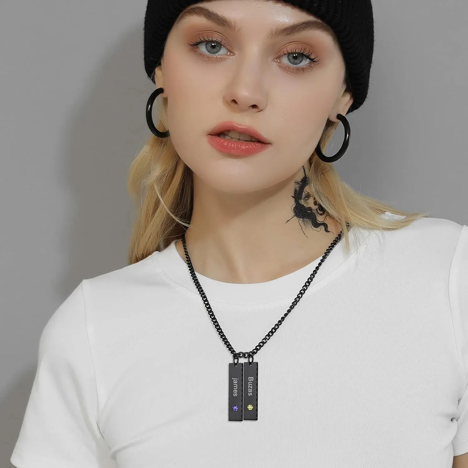 GOLDCHIC JEWELRY Personalized Birthstone Name Necklaces for Men Women, Engraved Family Names Necklace with Birthstone Vertical Bar Necklace, Pendant for Husband/Father/Grandma/Wife Birthday Gifts
