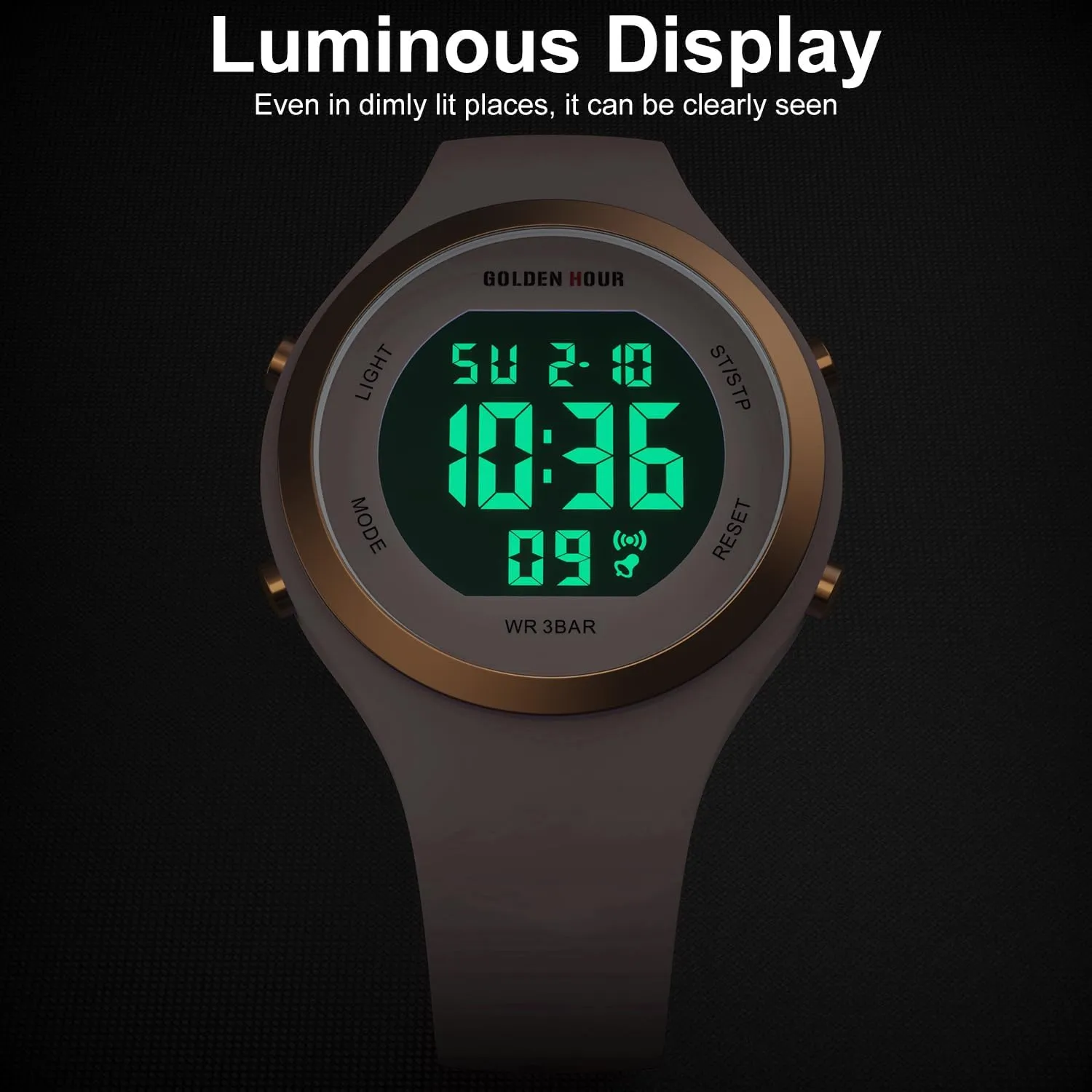 GOLDEN HOUR Waterproof Sport Women's Digital Chronograph Silicone Strap Watch