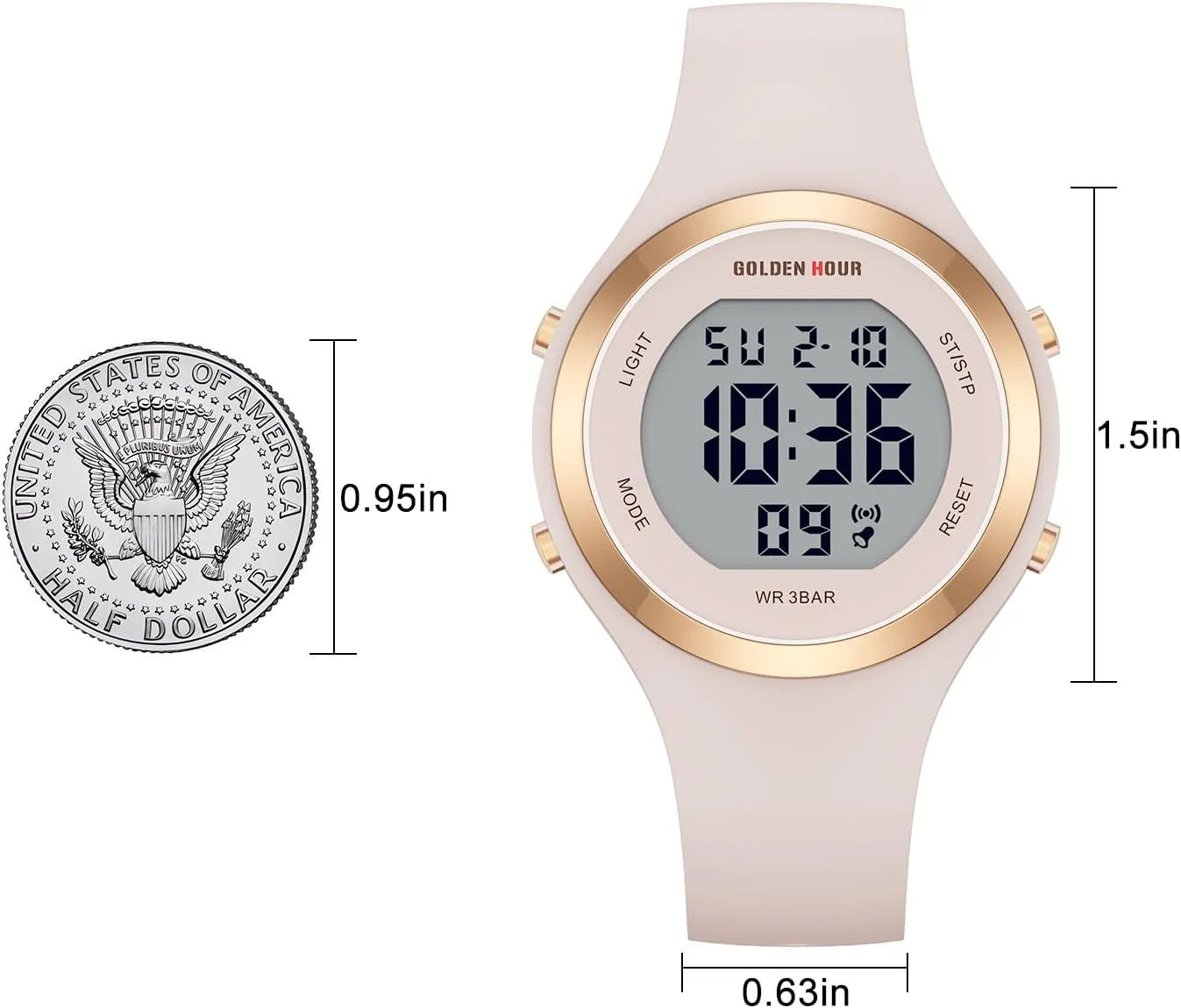 GOLDEN HOUR Waterproof Sport Women's Digital Chronograph Silicone Strap Watch