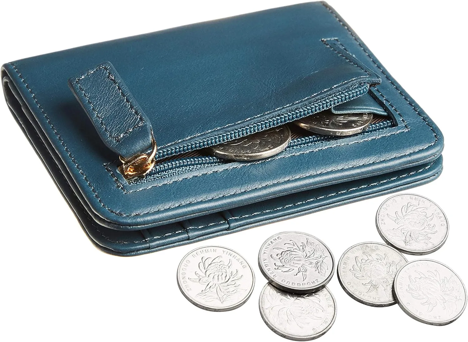 Gostwo Small Wallet for Women, Slim Bifold Credit Card Holder, Compact RFID Blocking Cash Wallet, Billfolds Thin Leather Zipper Pocket, Mini Wallet Gift for Ladies Teen Girls Travel with ID Window