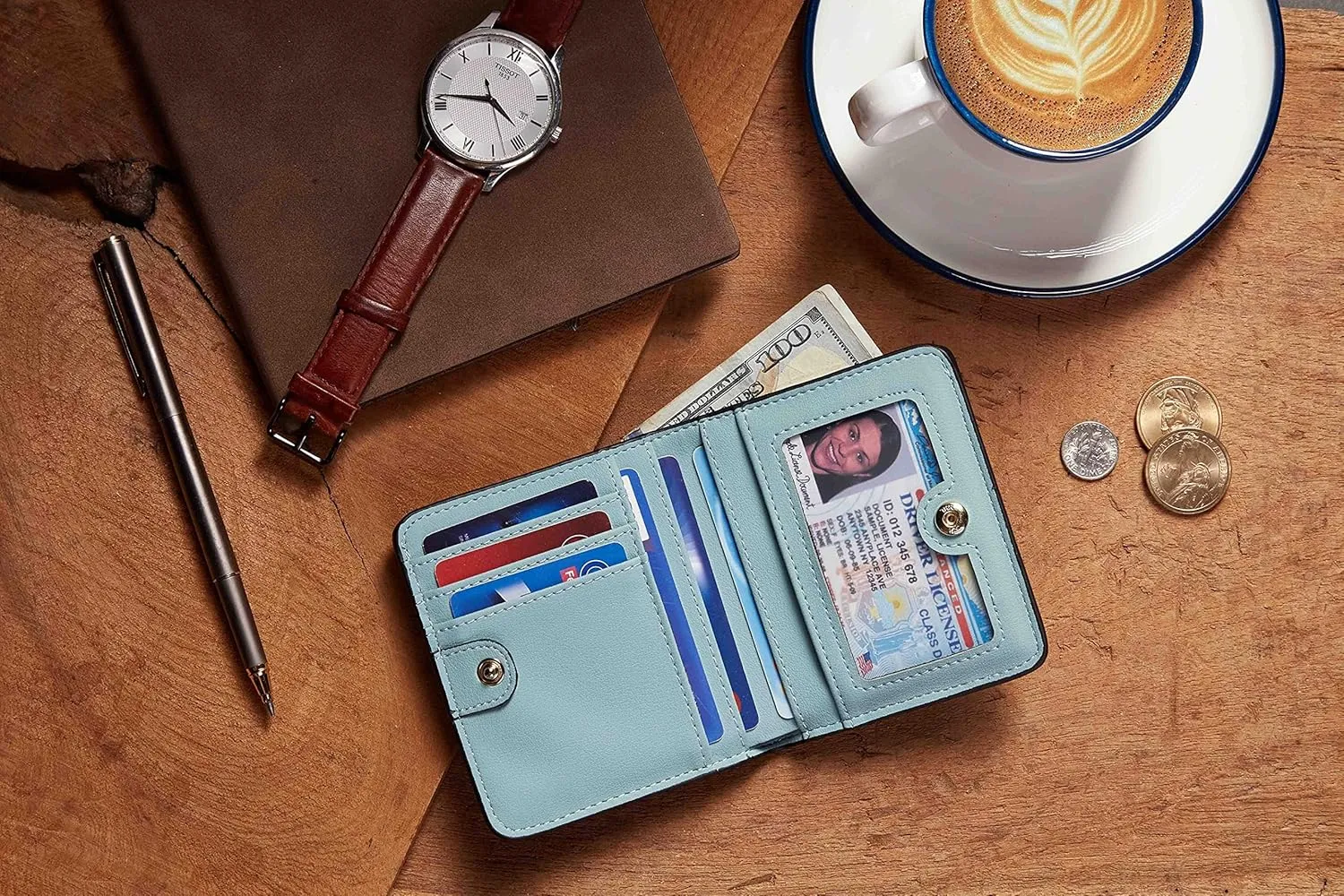 Gostwo Small Wallet for Women, Slim Bifold Credit Card Holder, Compact RFID Blocking Cash Wallet, Billfolds Thin Leather Zipper Pocket, Mini Wallet Gift for Ladies Teen Girls Travel with ID Window