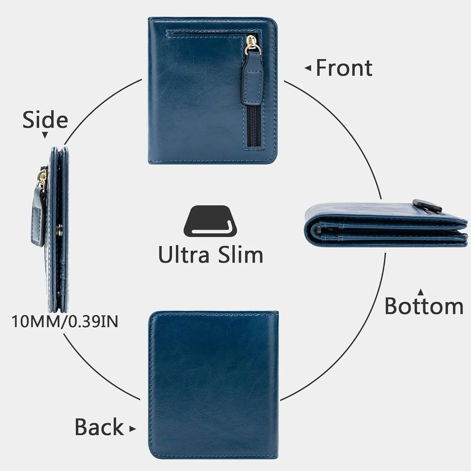 Gostwo Small Wallet for Women, Slim Bifold Credit Card Holder, Compact RFID Blocking Cash Wallet, Billfolds Thin Leather Zipper Pocket, Mini Wallet Gift for Ladies Teen Girls Travel with ID Window