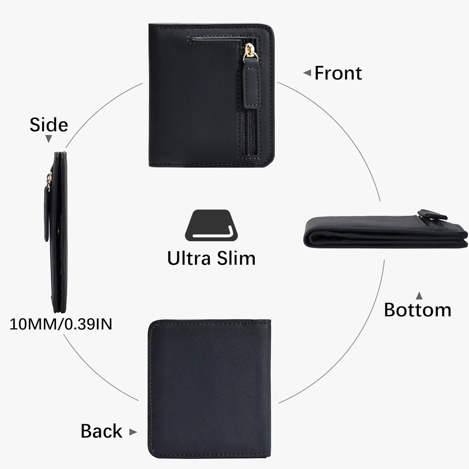 Gostwo Small Wallet for Women, Slim Bifold Credit Card Holder, Compact RFID Blocking Cash Wallet, Billfolds Thin Leather Zipper Pocket, Mini Wallet Gift for Ladies Teen Girls Travel with ID Window