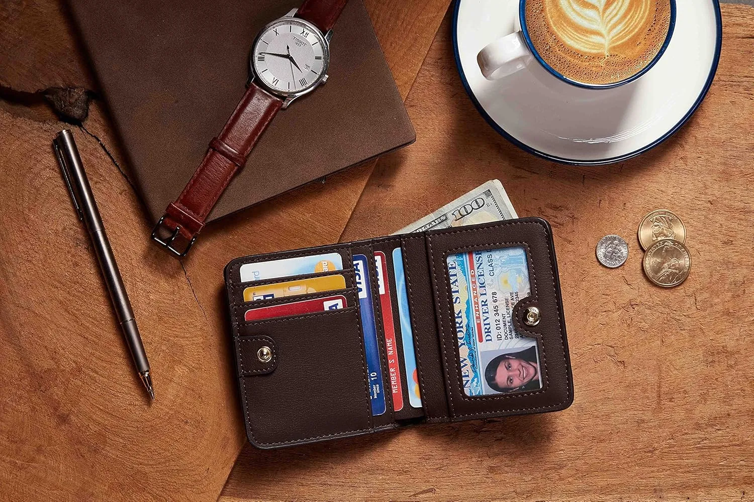 Gostwo Small Wallet for Women, Slim Bifold Credit Card Holder, Compact RFID Blocking Cash Wallet, Billfolds Thin Leather Zipper Pocket, Mini Wallet Gift for Ladies Teen Girls Travel with ID Window