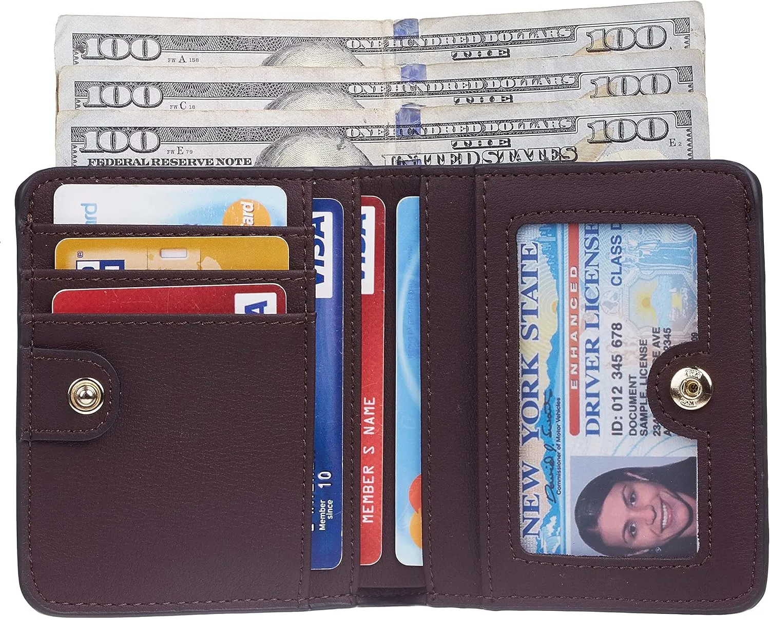 Gostwo Small Wallet for Women, Slim Bifold Credit Card Holder, Compact RFID Blocking Cash Wallet, Billfolds Thin Leather Zipper Pocket, Mini Wallet Gift for Ladies Teen Girls Travel with ID Window