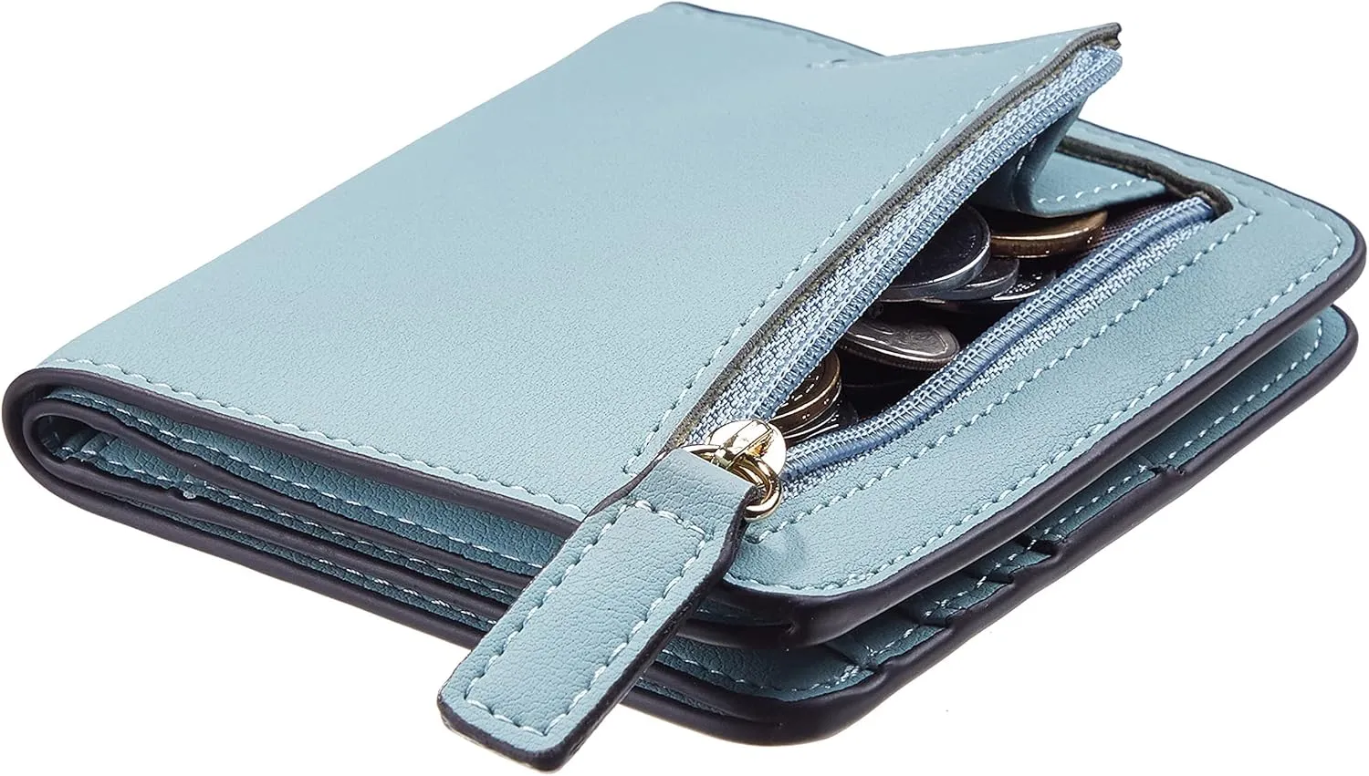 Gostwo Small Wallet for Women, Slim Bifold Credit Card Holder, Compact RFID Blocking Cash Wallet, Billfolds Thin Leather Zipper Pocket, Mini Wallet Gift for Ladies Teen Girls Travel with ID Window