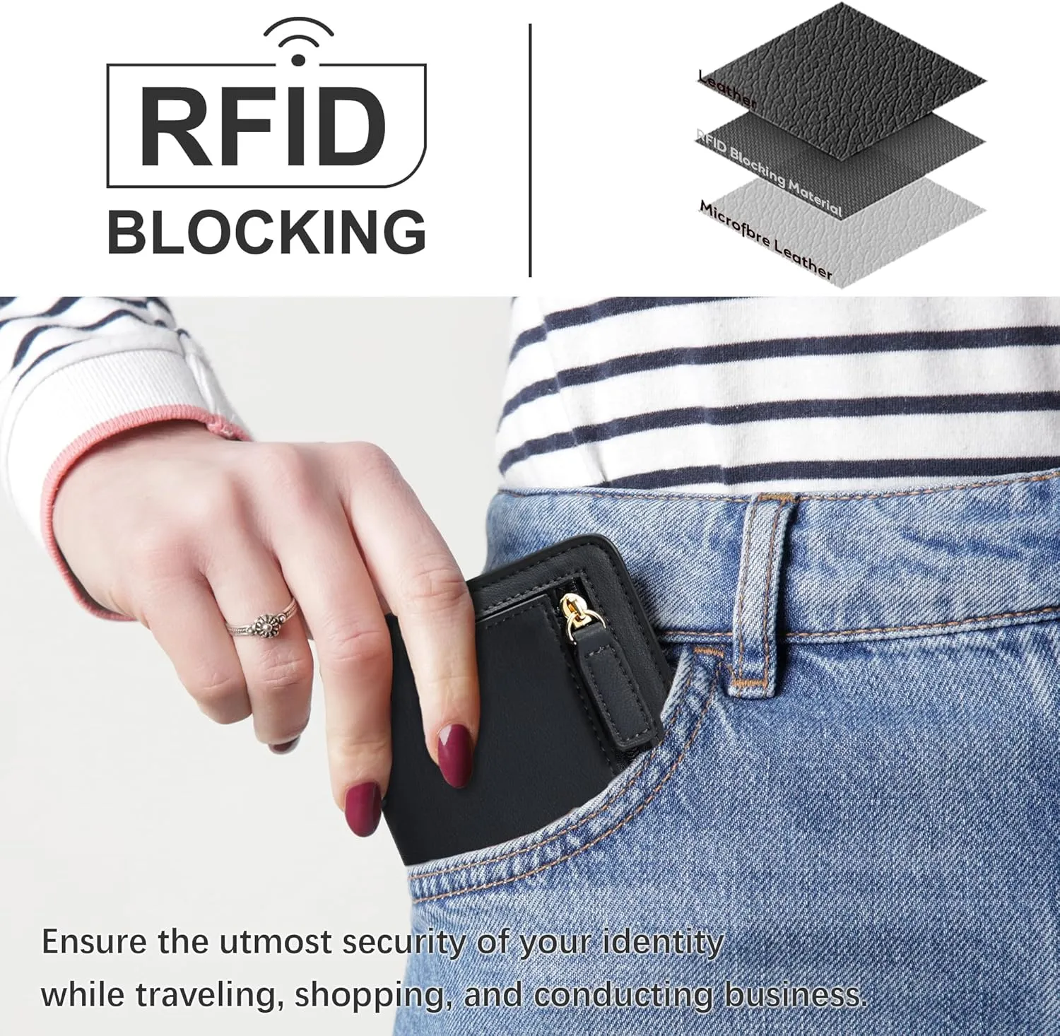Gostwo Small Wallet for Women, Slim Bifold Credit Card Holder, Compact RFID Blocking Cash Wallet, Billfolds Thin Leather Zipper Pocket, Mini Wallet Gift for Ladies Teen Girls Travel with ID Window