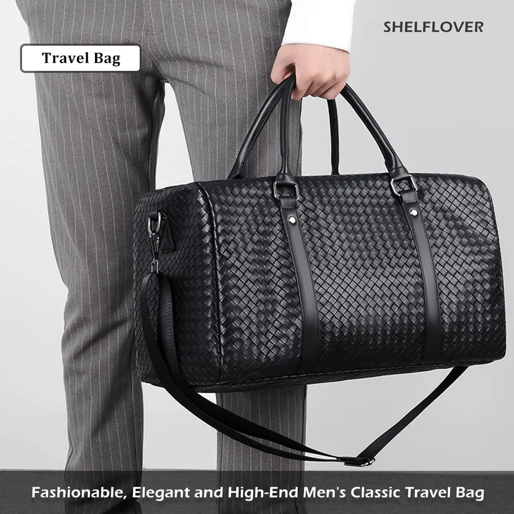Gym Bag for Women & Men, Travel Duffel Bag Water Resistant Carry On Weekender Backpack for Airplane, 35L Classic Design, Bright Black Grid
