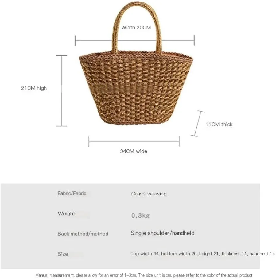 Handbag 2024 New Casual Summer Popular Woven Straw Bag Women's Bag Niche Simple Fashion Bucket Bag Straw Bags(Gold)