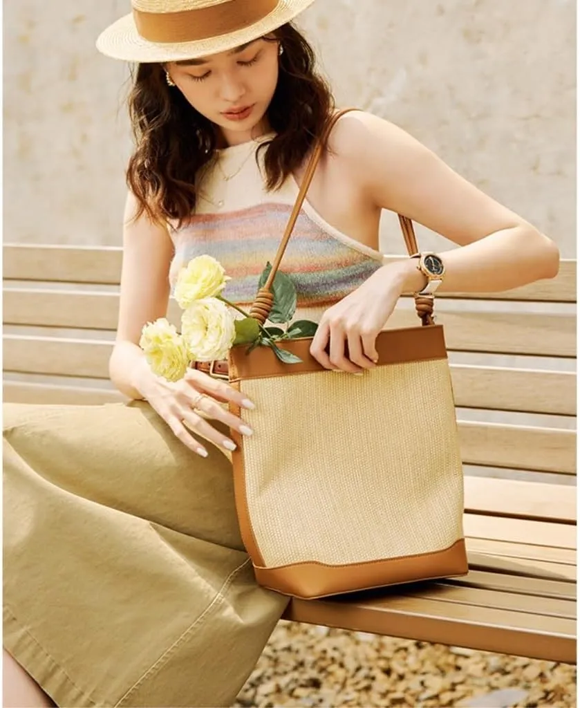 Handbag Bucket Bag Women's Beach Straw Bag Ins Style Handbag Large Capacity Commuter Shoulder Bag Straw Bags