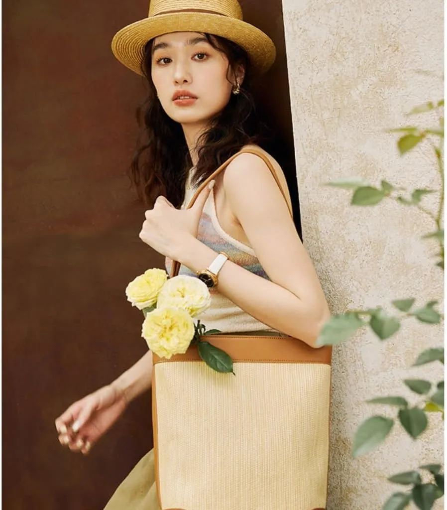 Handbag Bucket Bag Women's Beach Straw Bag Ins Style Handbag Large Capacity Commuter Shoulder Bag Straw Bags