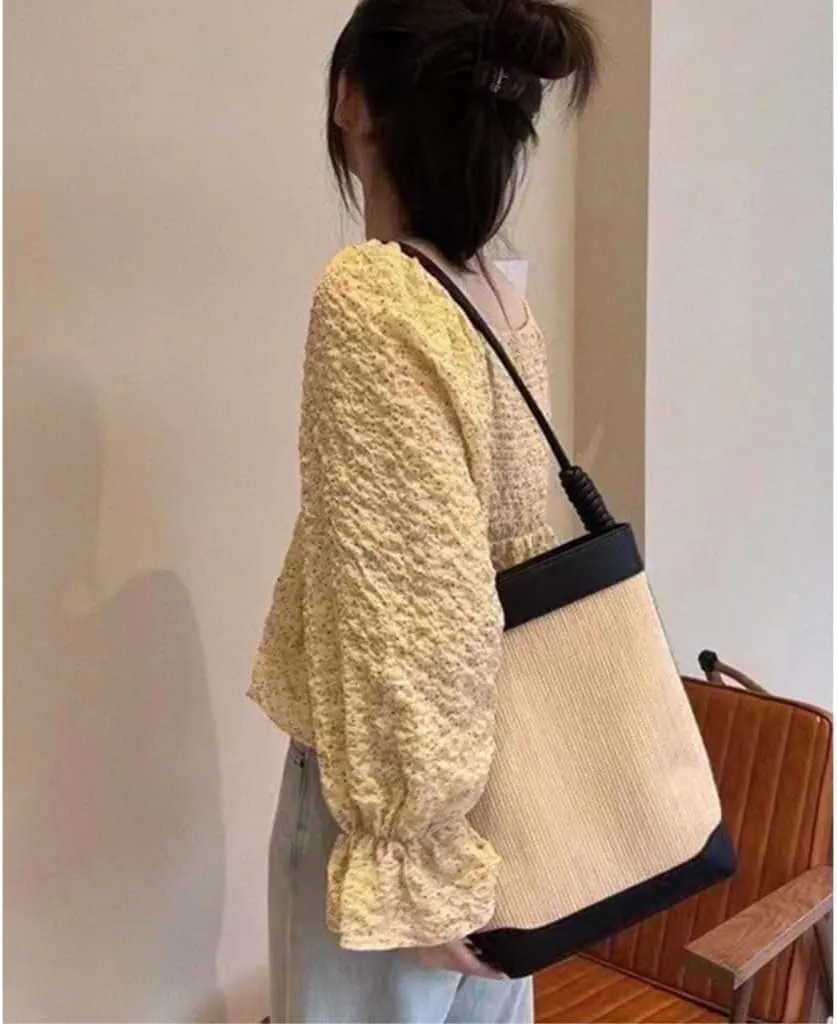 Handbag Bucket Bag Women's Beach Straw Bag Ins Style Handbag Large Capacity Commuter Shoulder Bag Straw Bags