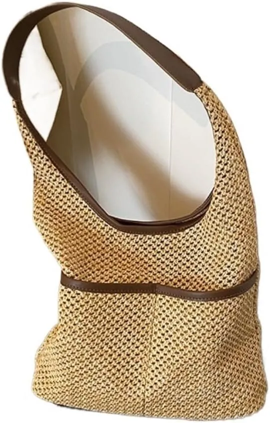 Handbag Straw Bag Women's Beach Bag Literary Forest Style Woven Bag Shoulder Tote Bucket Bag Straw Bags(K)