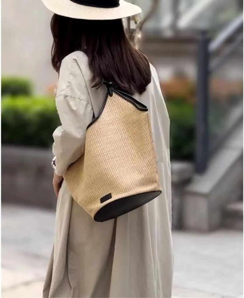 Handbag Straw Bag Women's Tote New Summer Leisure Shoulder Large Bag Commuting Woven Bucket Bag Straw Bags(Brown)