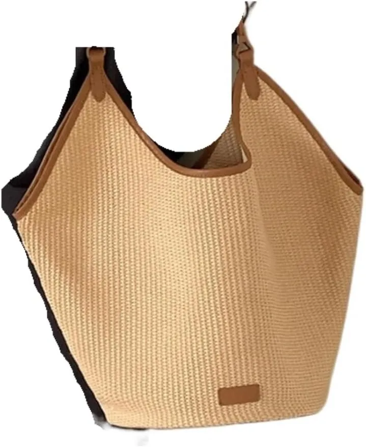 Handbag Straw Bag Women's Tote New Summer Leisure Shoulder Large Bag Commuting Woven Bucket Bag Straw Bags(Brown)