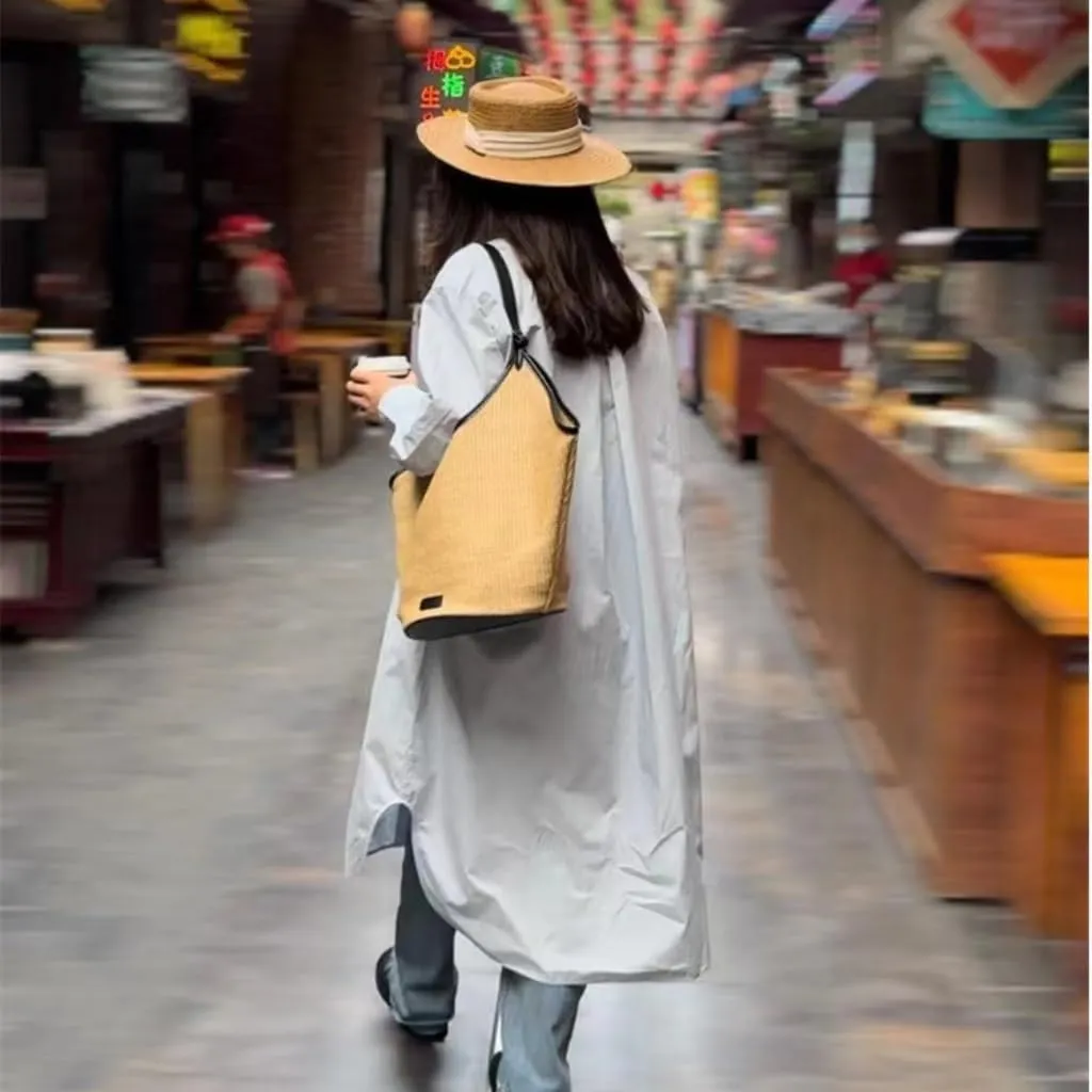 Handbag Straw Bag Women's Tote New Summer Leisure Shoulder Large Bag Commuting Woven Bucket Bag Straw Bags(Brown)