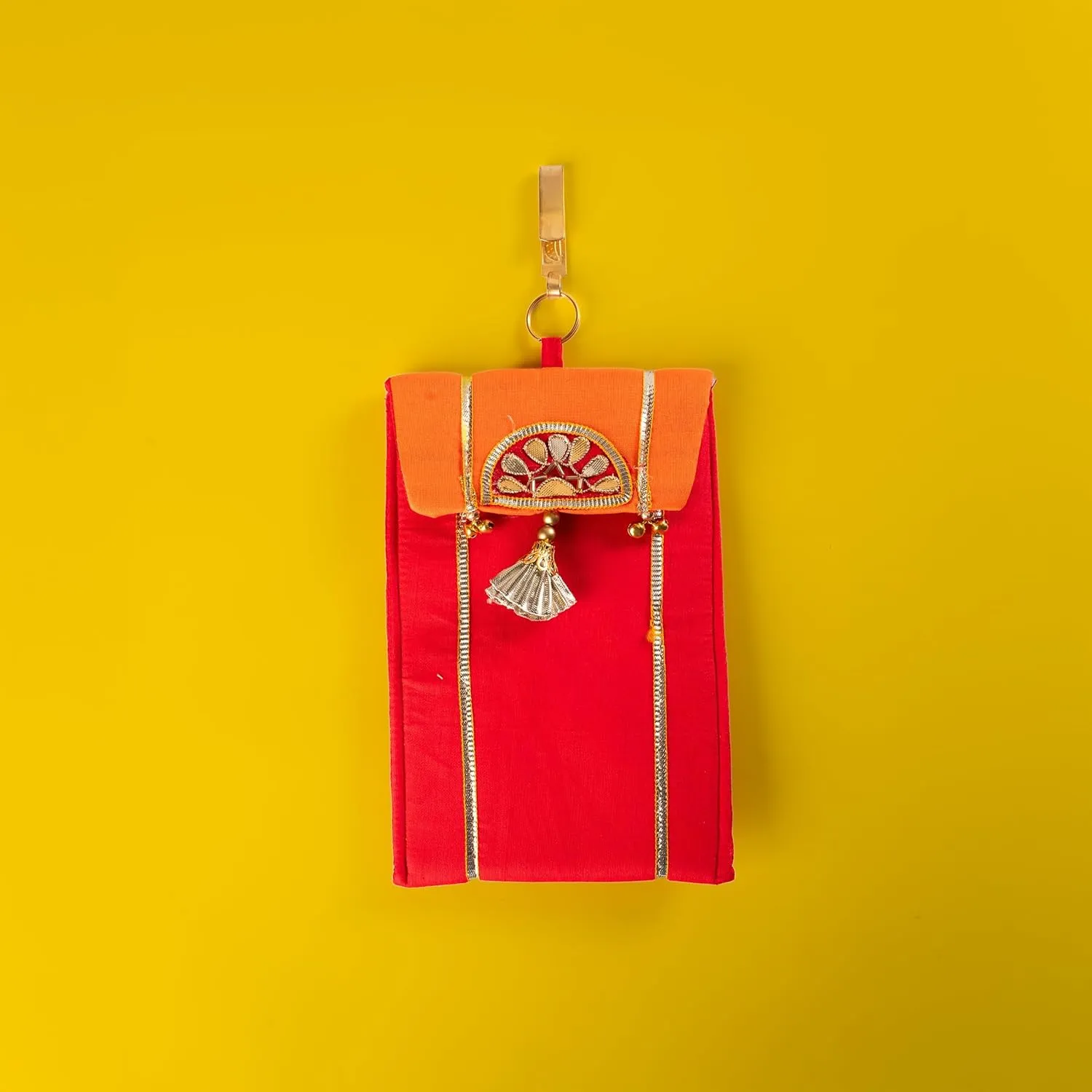 Handmade Purse WalletHand Stitched Traditional Ethnic Golden Work Special Occasion and Gifting (Yellow - 7.5"x5")