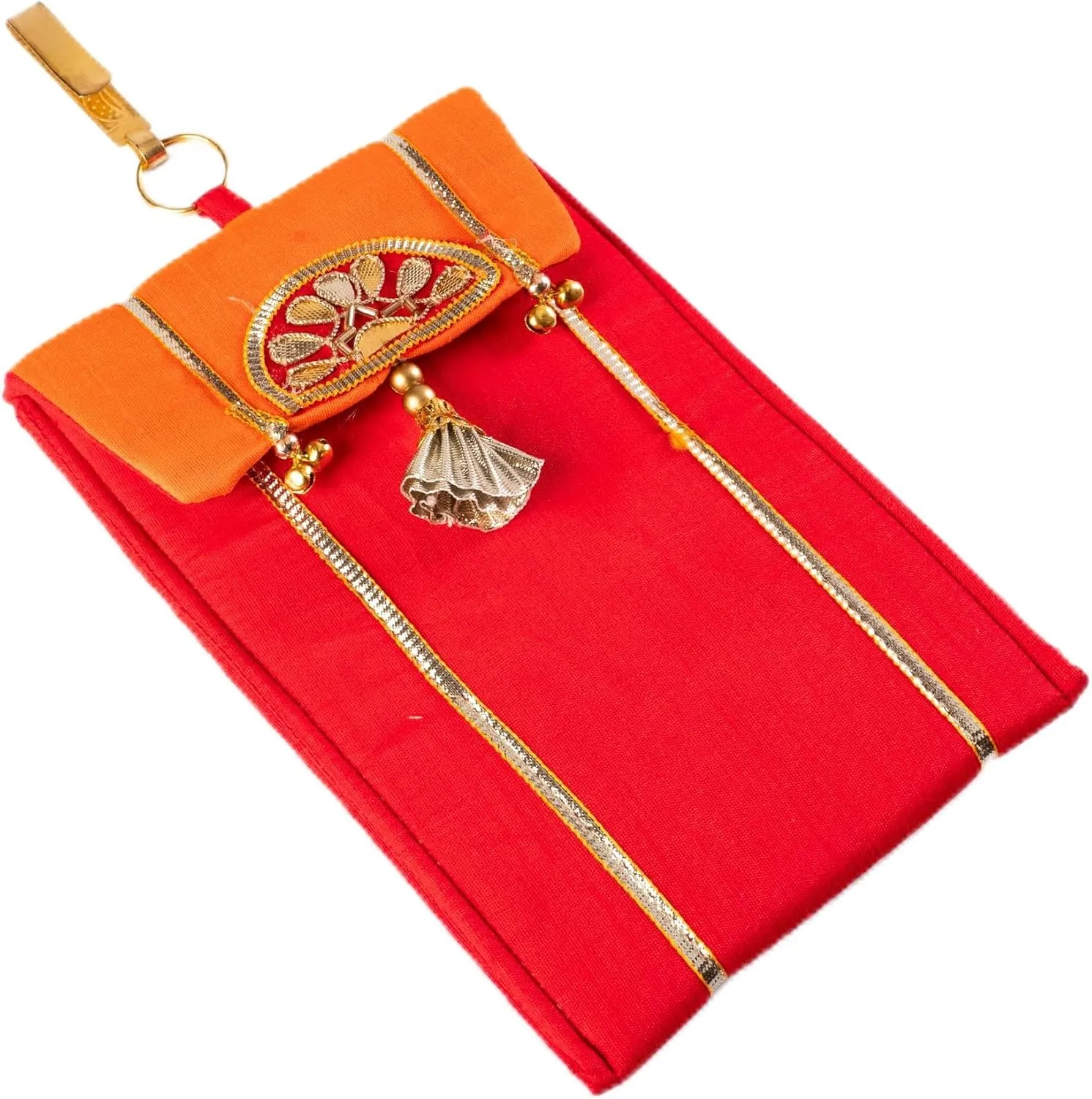 Handmade Purse WalletHand Stitched Traditional Ethnic Golden Work Special Occasion and Gifting (Yellow - 7.5"x5")