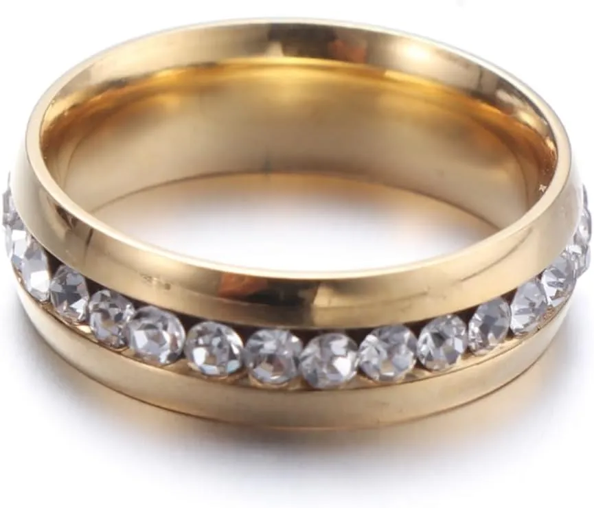 Hemoton Golden Crystal Diamond Ring for Women Simple Stylish Engagement Wedding Ring Elegant Single Row Design for Bridal Jewelry and Special Occasions