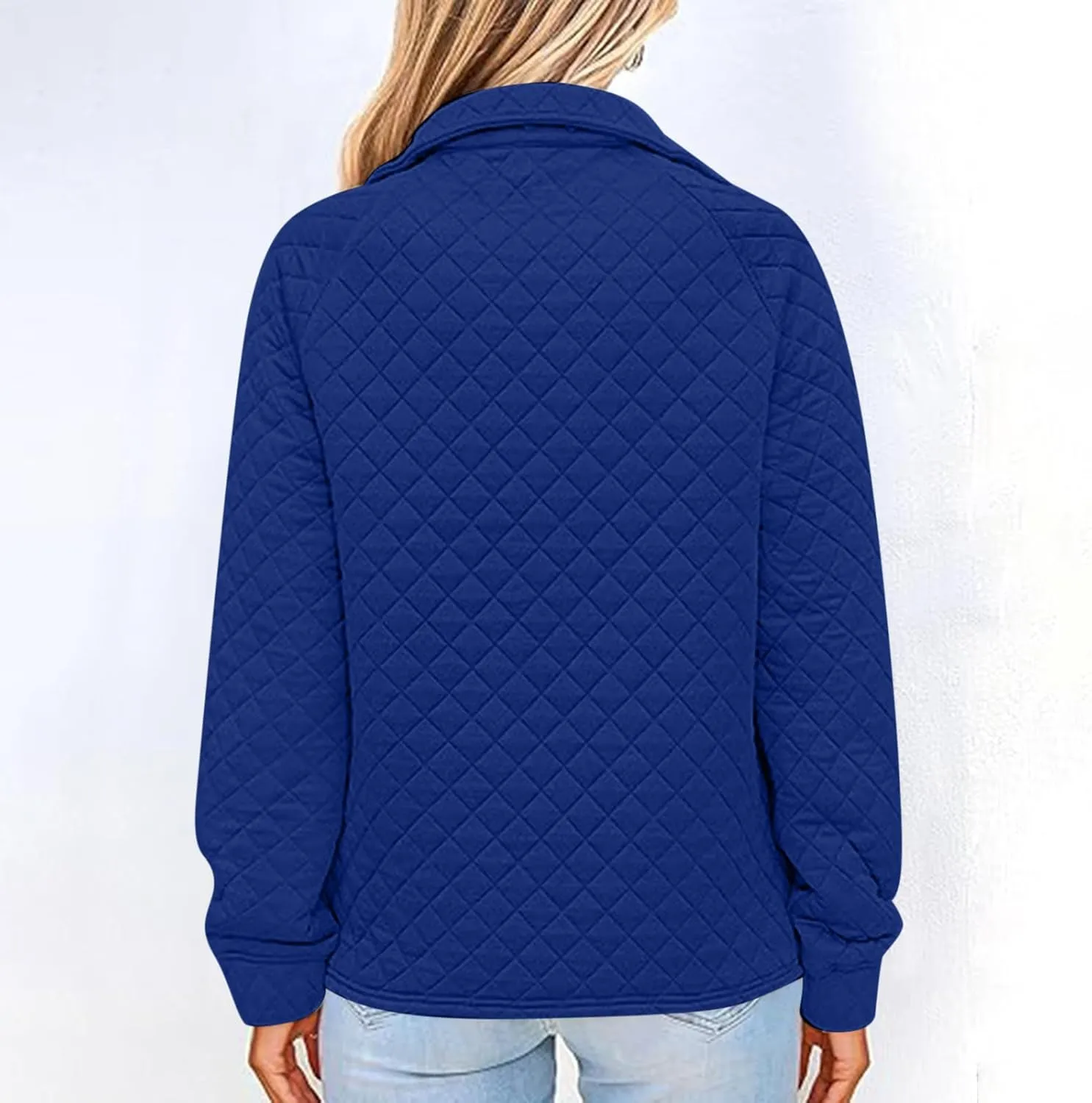 HGps8w Women's Half Zip Quilted Jacket Loose Fit Casual Long Sleeve Lightweight Lapel Puffer Down Coat with Pocket