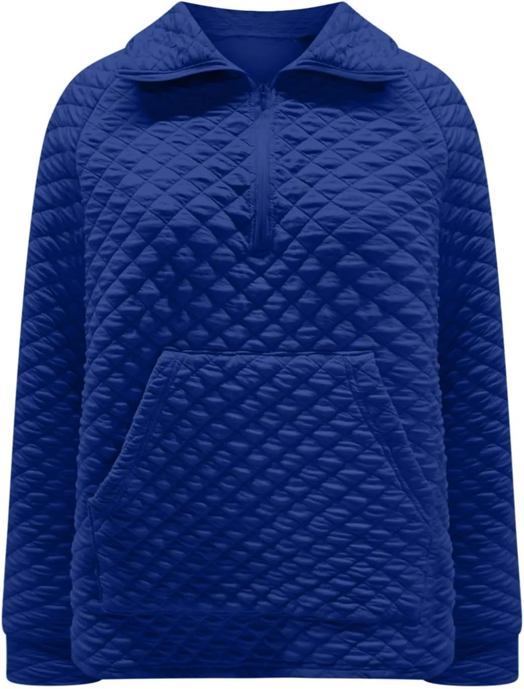 HGps8w Women's Half Zip Quilted Jacket Loose Fit Casual Long Sleeve Lightweight Lapel Puffer Down Coat with Pocket
