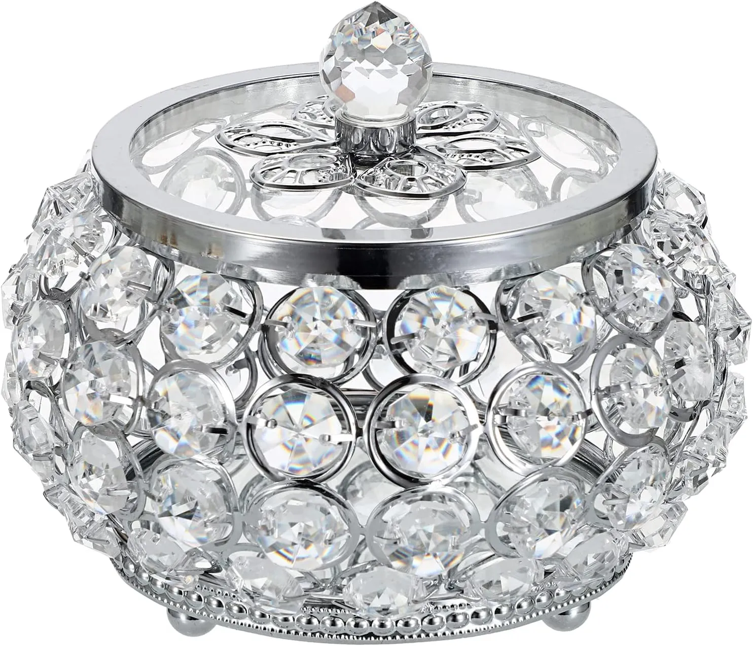 Hipiwe Crystal Jewelry Trinket Box with Glass Lid Silver Mirrored Treasure Box Decorative Jewelry Box Ring Earrings Necklace Storage Keepsake Box Gift for Women Girls