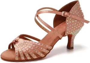 HIPPOSEUS Women's Latin Dance Shoes with Rhinestones for Ballroom Salsa
