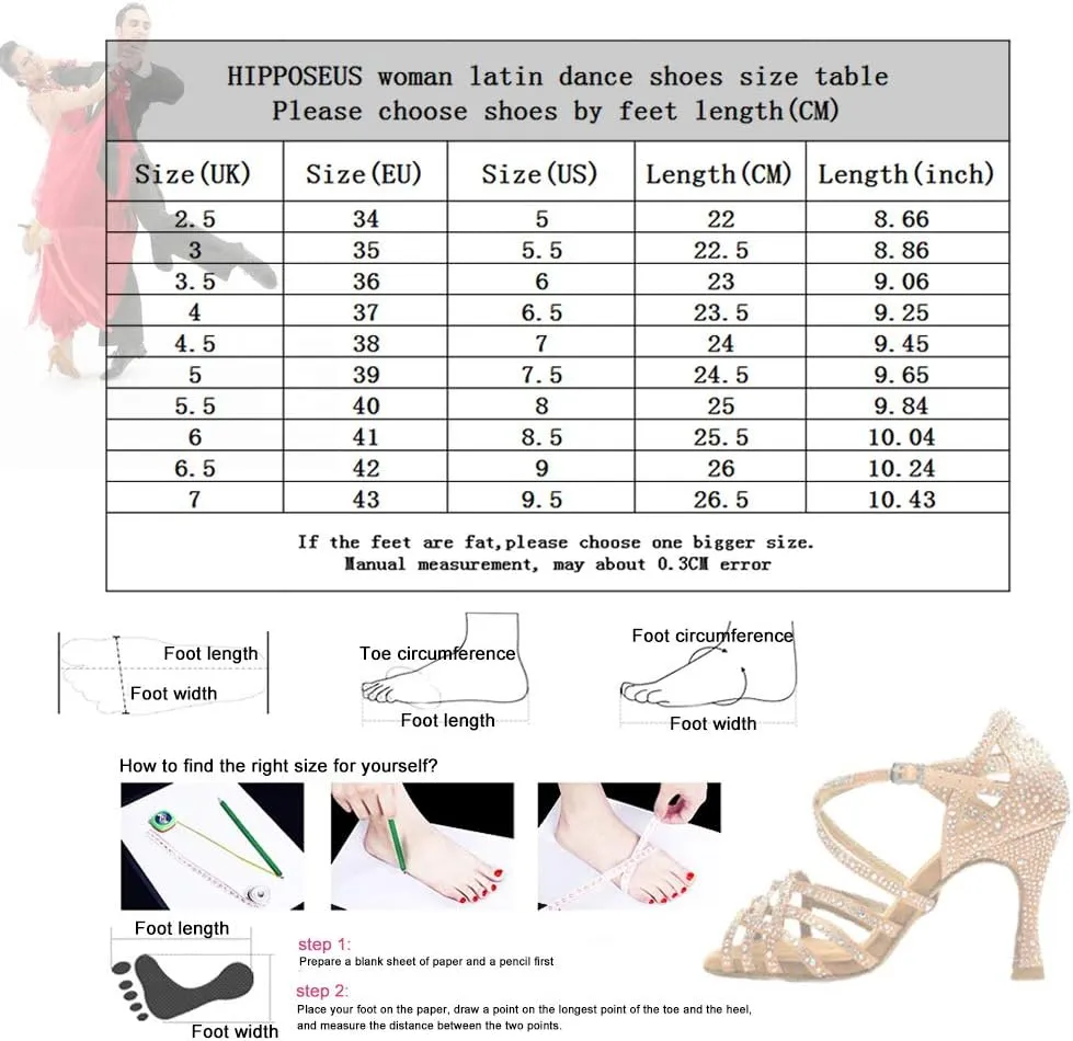 HIPPOSEUS Women's Latin Dance Shoes with Rhinestones for Ballroom Salsa