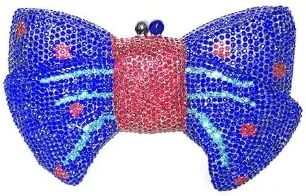 Hollow Out Flower Women Crystal Bag and Purse Rhinestone Evening Party Bags Clutch Bag, Blue